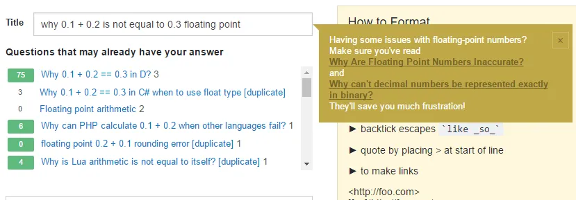 StackOverflow note about floating point