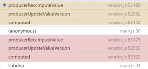 callstack showing producerRecomputeValue and setActiveConsumer